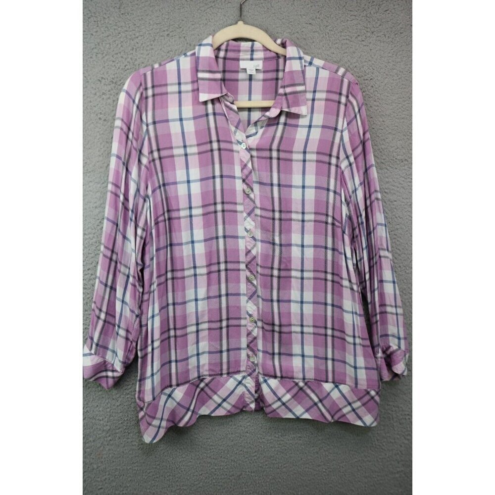 J.Jill Purple Plaid Button Up Tunic-Size Large/Petite-Viscose-Very Soft